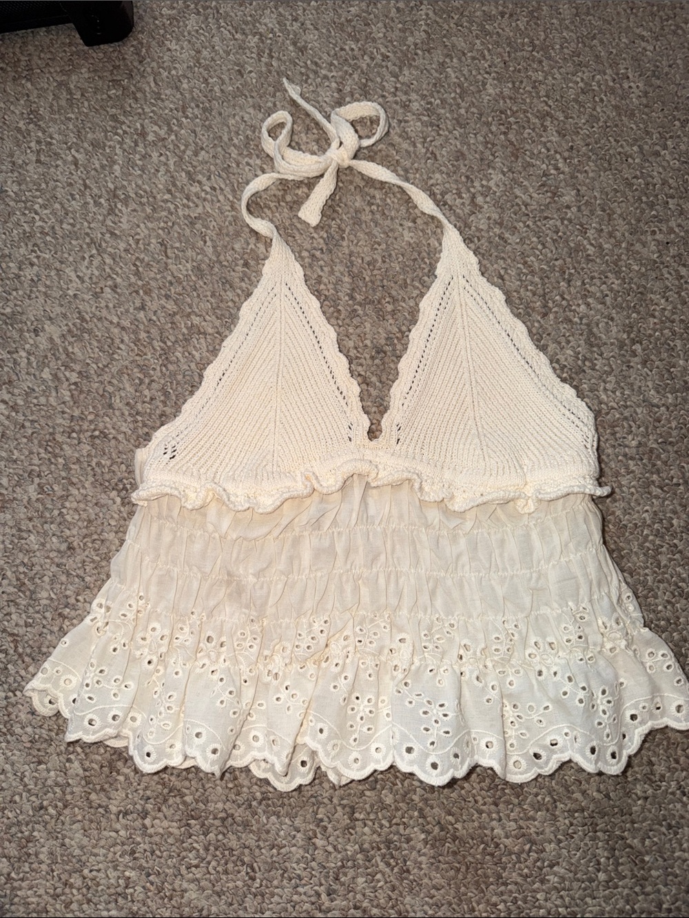 Zara Cream Crochet Halter Eyelet Peplum Camisole